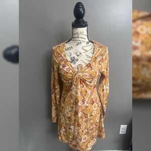 SO Juniors 7-9 Yellow/Gold Floral Long Sleeve Dress